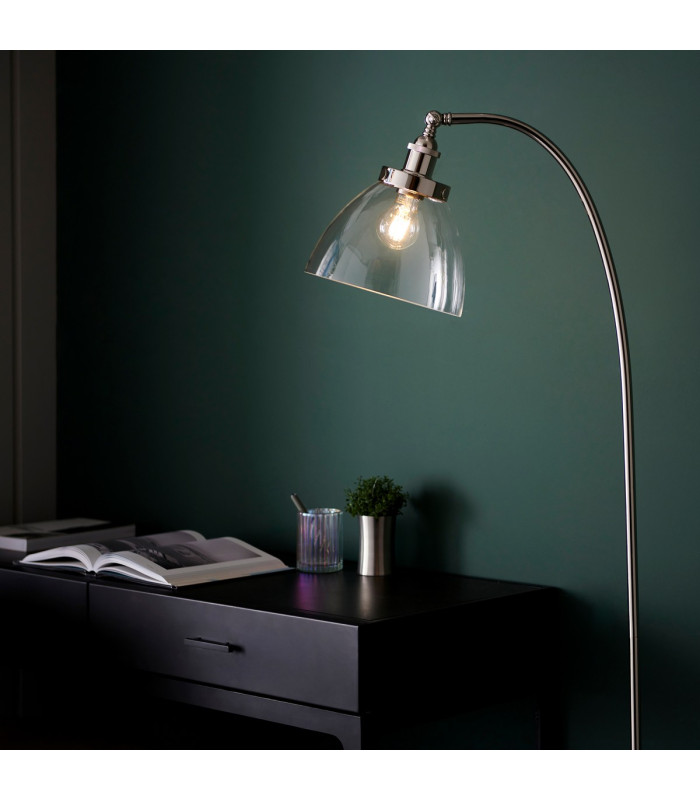 Hansen Task Floor Lamp Bright Nickel Plate Clear Glass 1x E27-5