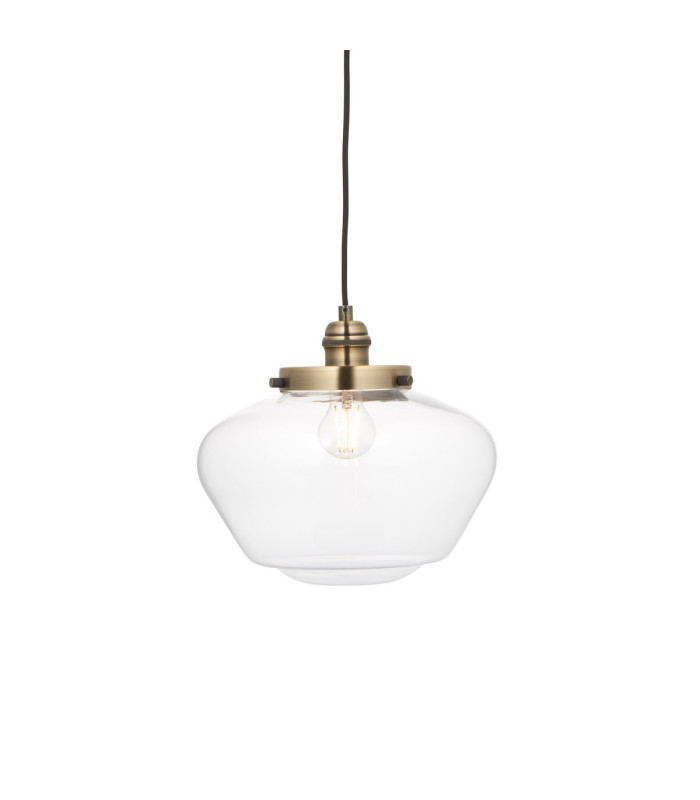 Camberley Dome Pendant Ceiling Light Antique Brass Plate Clear Glass 1x E27-1