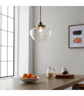 Camberley Dome Pendant Ceiling Light Antique Brass Plate Clear Glass 1x E27-2