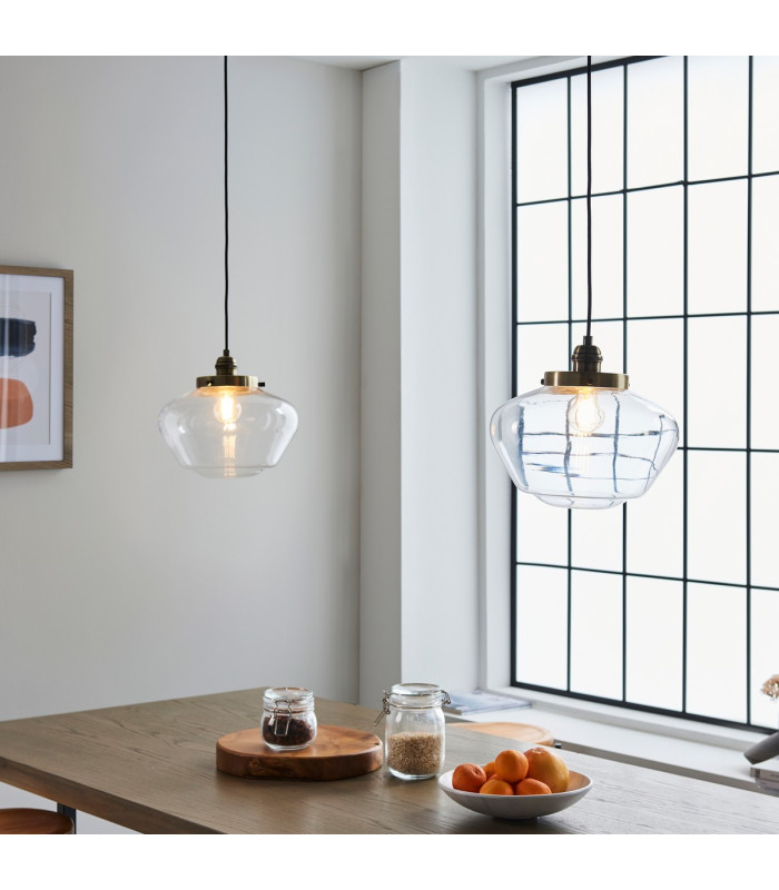 Camberley Dome Pendant Ceiling Light Antique Brass Plate Clear Glass 1x E27-3