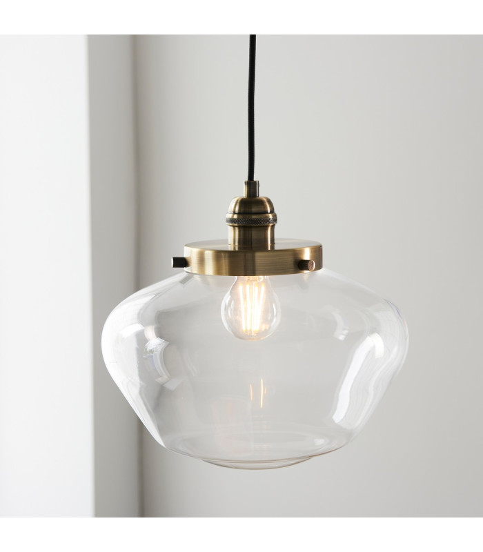 Camberley Dome Pendant Ceiling Light Antique Brass Plate Clear Glass 1x E27-4