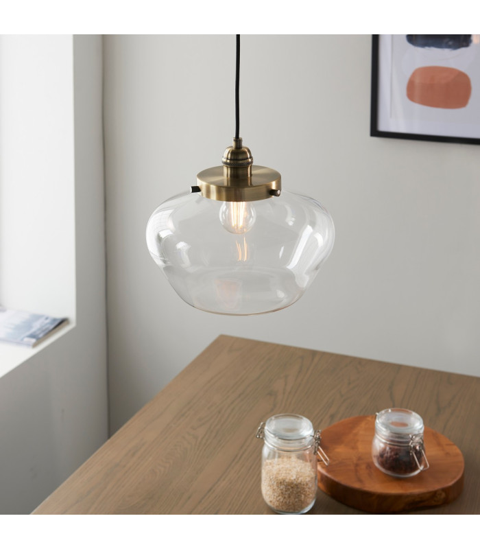 Camberley Dome Pendant Ceiling Light Antique Brass Plate Clear Glass 1x E27-5