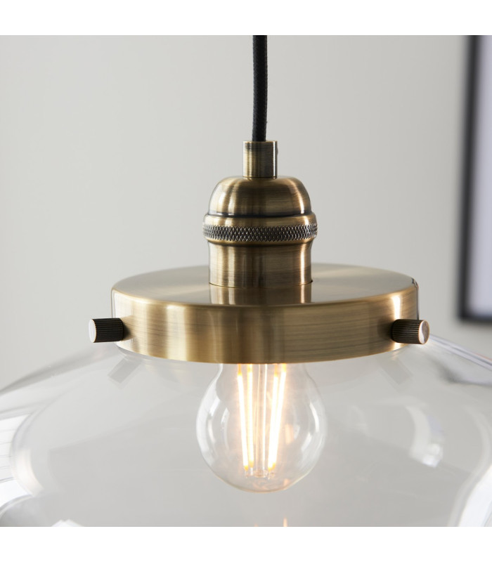 Camberley Dome Pendant Ceiling Light Antique Brass Plate Clear Glass 1x E27-6