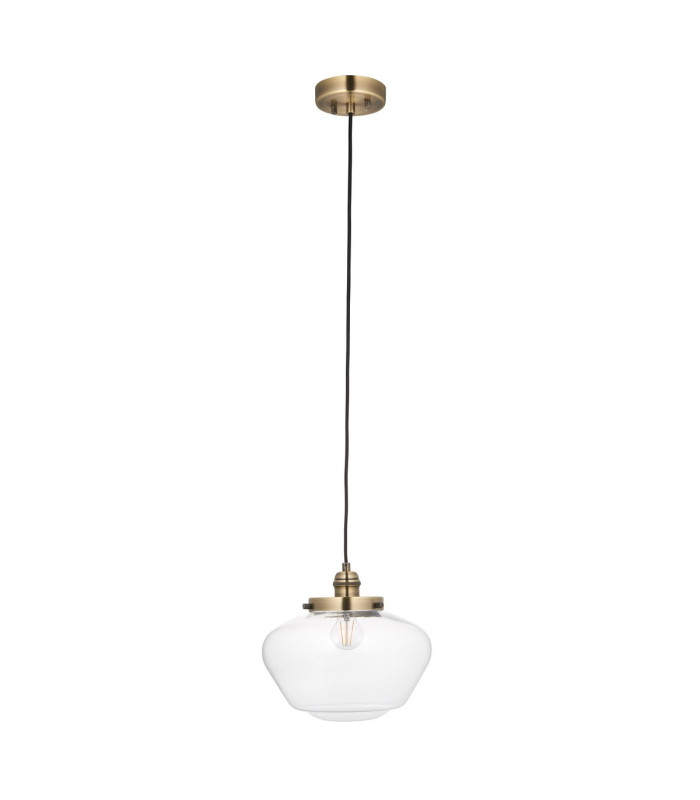 Camberley Dome Pendant Ceiling Light Antique Brass Plate Clear Glass 1x E27-7