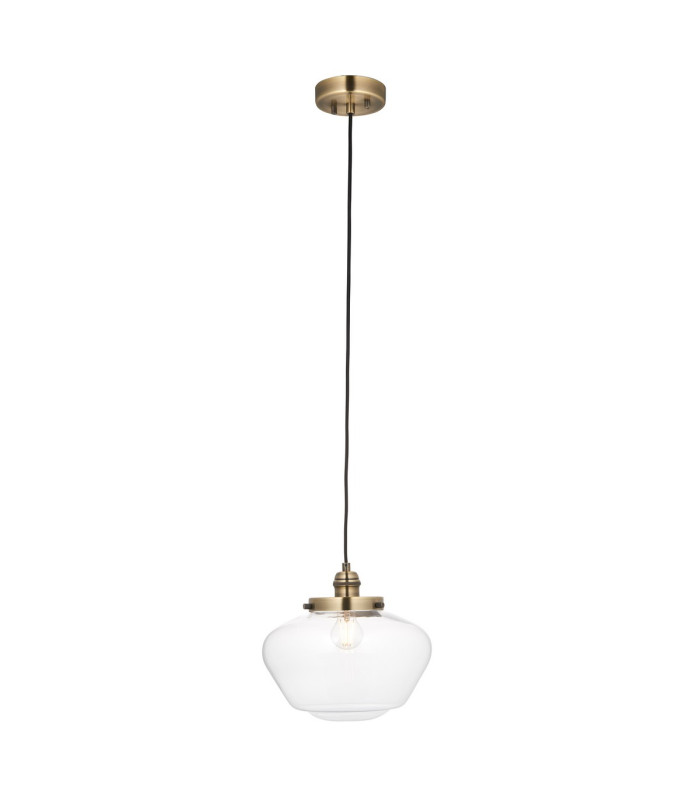 Camberley Dome Pendant Ceiling Light Antique Brass Plate Clear Glass 1x E27-8