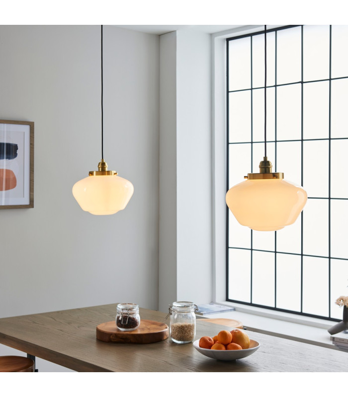 Camberley Dome Pendant Ceiling Light Brass Plate Opal Glass 1x E27-3