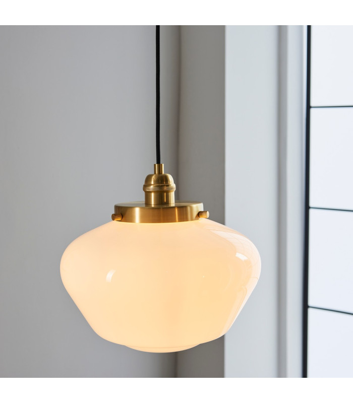 Camberley Dome Pendant Ceiling Light Brass Plate Opal Glass 1x E27-4