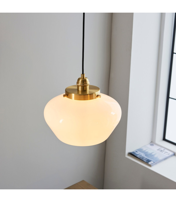 Camberley Dome Pendant Ceiling Light Brass Plate Opal Glass 1x E27-5