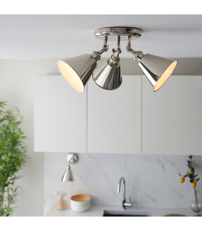 Hal Multi Arm Semi Flush Ceiling Lamp Bright Nickel Plate 3x E14-3