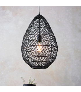 Pimva Wire Frame Pendant Ceiling Light Black Rattan, Matt Black, 1x E27
