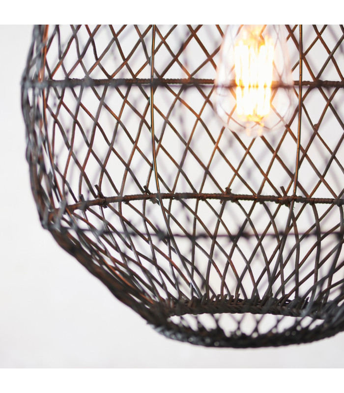 Pimva Wire Frame Pendant Ceiling Light Black Rattan, Matt Black, 1x E27