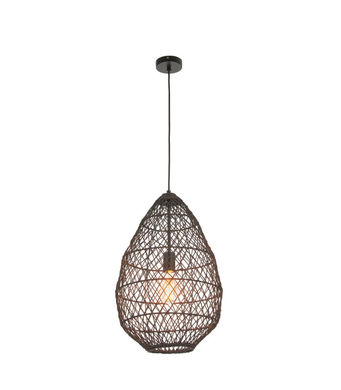 Pimva Wire Frame Pendant Ceiling Light Black Rattan, Matt Black, 1x E27