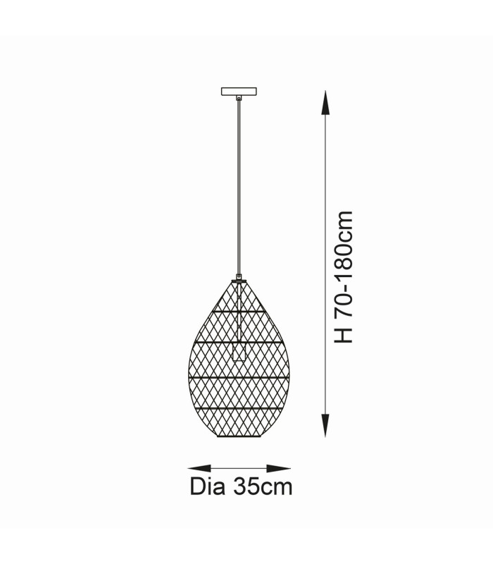 Pimva Wire Frame Pendant Ceiling Light Black Rattan, Matt Black, 1x E27