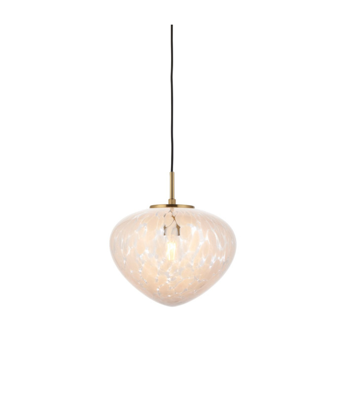 Mali Globe Pendant Ceiling Light Satin Brass Plate, White Confetti Glass, 1x E27