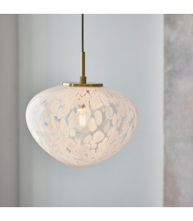 Mali Globe Pendant Ceiling Light Satin Brass Plate, White Confetti Glass, 1x E27