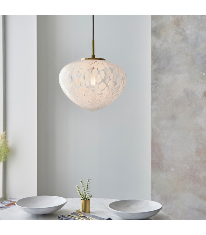 Mali Globe Pendant Ceiling Light Satin Brass Plate, White Confetti Glass, 1x E27