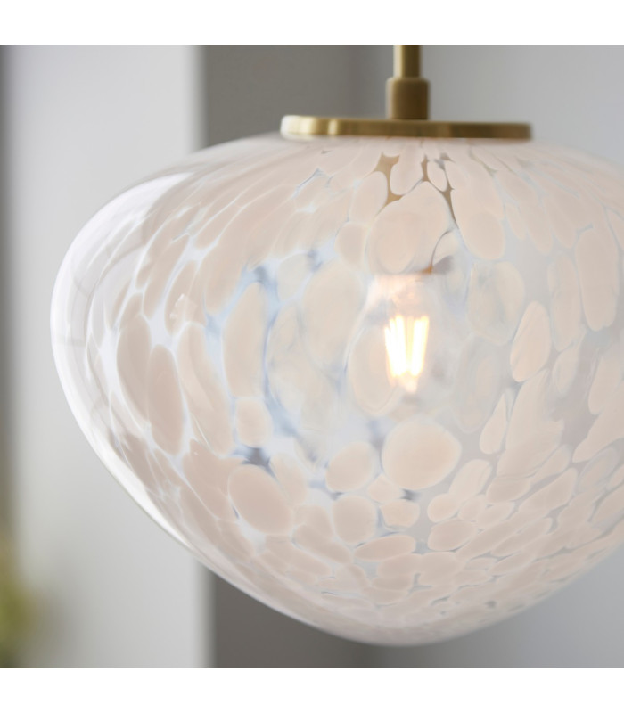 Mali Globe Pendant Ceiling Light Satin Brass Plate, White Confetti Glass, 1x E27