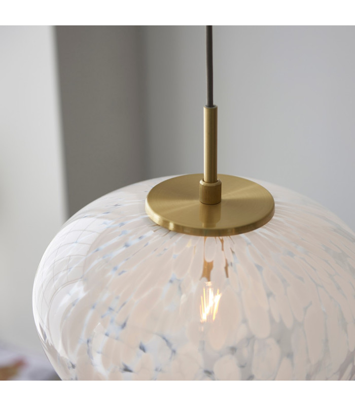 Mali Globe Pendant Ceiling Light Satin Brass Plate, White Confetti Glass, 1x E27