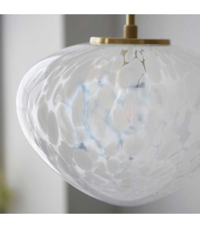 Mali Globe Pendant Ceiling Light Satin Brass Plate, White Confetti Glass, 1x E27
