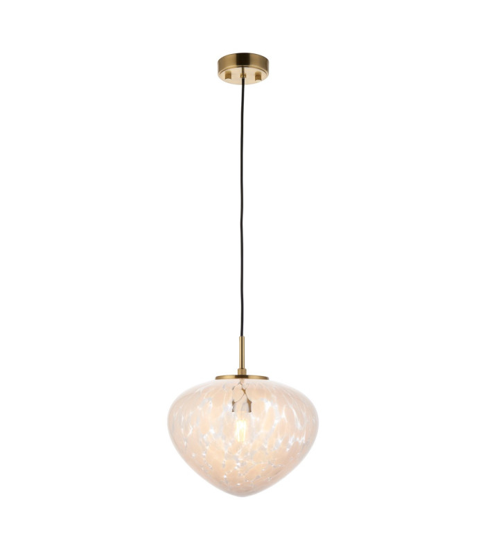 Mali Globe Pendant Ceiling Light Satin Brass Plate, White Confetti Glass, 1x E27