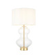 Kelda Shaped Table Lamp with Round Shade Satin Brass Plate, Clear Glass With Vintage White Fabric, 1x E27