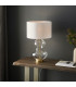 Kelda Shaped Table Lamp with Round Shade Satin Brass Plate, Clear Glass With Vintage White Fabric, 1x E27