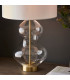 Kelda Shaped Table Lamp with Round Shade Satin Brass Plate, Clear Glass With Vintage White Fabric, 1x E27
