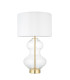 Kelda Shaped Table Lamp with Round Shade Satin Brass Plate, Clear Glass With Vintage White Fabric, 1x E27