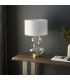 Kelda Shaped Table Lamp with Round Shade Satin Brass Plate, Clear Glass With Vintage White Fabric, 1x E27