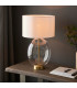 Kelda Oval Table Lamp with Round Shade Satin Brass Plate, Clear Glass With Vintage White Fabric, 1x E27