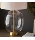 Kelda Oval Table Lamp with Round Shade Satin Brass Plate, Clear Glass With Vintage White Fabric, 1x E27