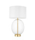 Kelda Oval Table Lamp with Round Shade Satin Brass Plate, Clear Glass With Vintage White Fabric, 1x E27