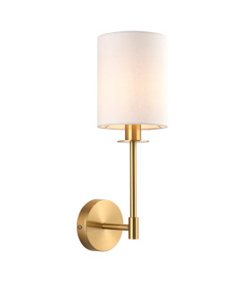 Sancerre Wall Lamp with Shade Satin Brass Plate, Vintage White Fabric, 1x E14