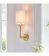 Sancerre Wall Lamp with Shade Satin Brass Plate, Vintage White Fabric, 1x E14