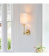 Sancerre Wall Lamp with Shade Satin Brass Plate, Vintage White Fabric, 1x E14