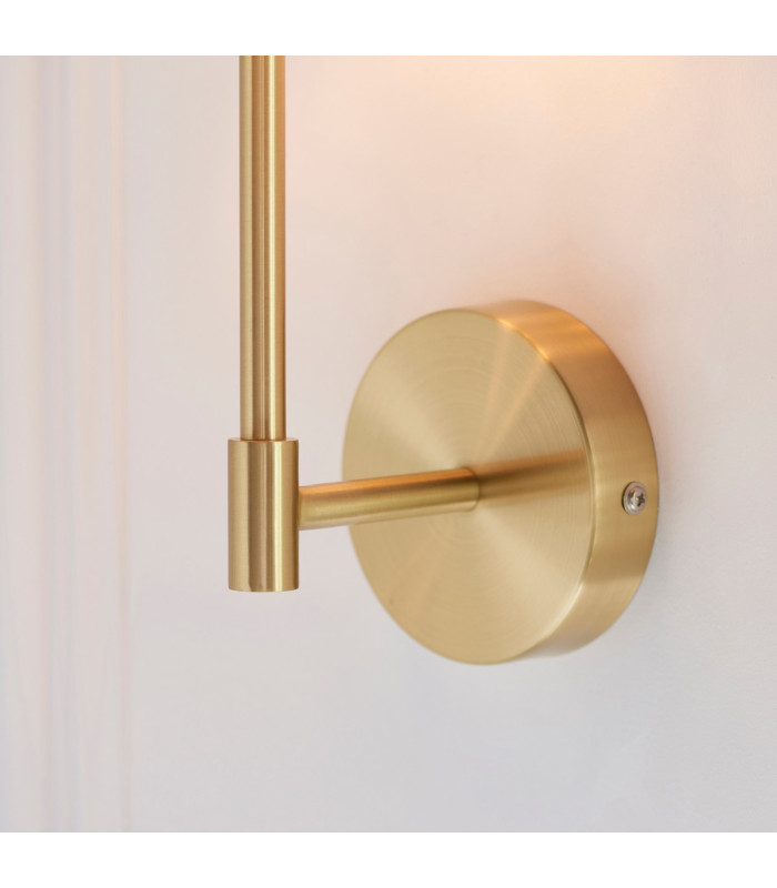 Sancerre Wall Lamp with Shade Satin Brass Plate, Vintage White Fabric, 1x E14
