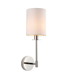 Sancerre Wall Lamp with Shade Bright Nickel Plate, Vintage White Fabric, 1x E14