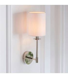 Sancerre Wall Lamp with Shade Bright Nickel Plate, Vintage White Fabric, 1x E14