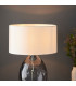 Elin Dimple Table Lamp with Round Shade Grey Tinted Glass, Bright Nickel Plate With Vintage White Fabric, 1x E27