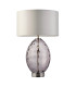 Elin Dimple Table Lamp with Round Shade Grey Tinted Glass, Bright Nickel Plate With Vintage White Fabric, 1x E27