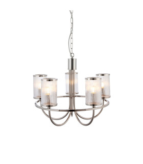 Henbury Multi Arm Pendant Ceiling Light Bright Nickel Plate, Ribbed Bubble Glass, 5x E14
