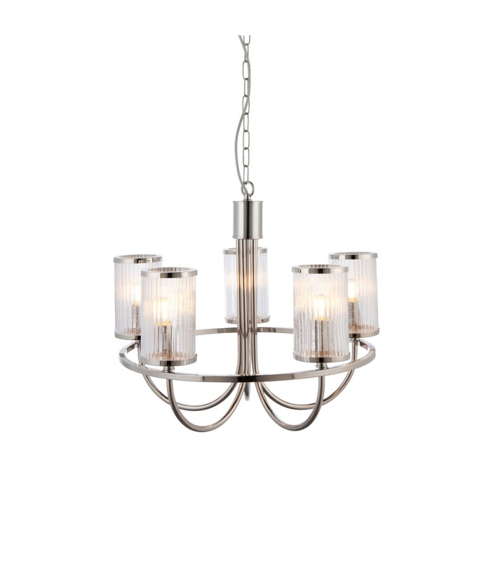 Henbury Multi Arm Pendant Ceiling Light Bright Nickel Plate, Ribbed Bubble Glass, 5x E14