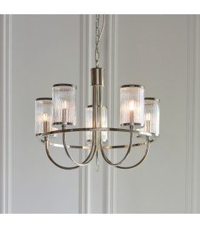 Henbury Multi Arm Pendant Ceiling Light Bright Nickel Plate, Ribbed Bubble Glass, 5x E14