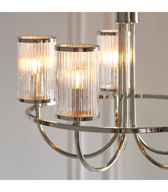 Henbury Multi Arm Pendant Ceiling Light Bright Nickel Plate, Ribbed Bubble Glass, 5x E14