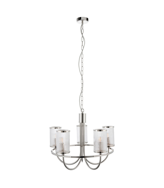 Henbury Multi Arm Pendant Ceiling Light Bright Nickel Plate, Ribbed Bubble Glass, 5x E14