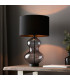 Kelda Shaped Table Lamp with Round Shade Grey Tinted Glass, Black Cotton Fabric With Matt Black Paint, 1x E27