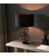 Kelda Shaped Table Lamp with Round Shade Grey Tinted Glass, Black Cotton Fabric With Matt Black Paint, 1x E27