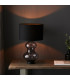 Kelda Shaped Table Lamp with Round Shade Grey Tinted Glass, Black Cotton Fabric With Matt Black Paint, 1x E27