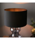 Kelda Shaped Table Lamp with Round Shade Grey Tinted Glass, Black Cotton Fabric With Matt Black Paint, 1x E27