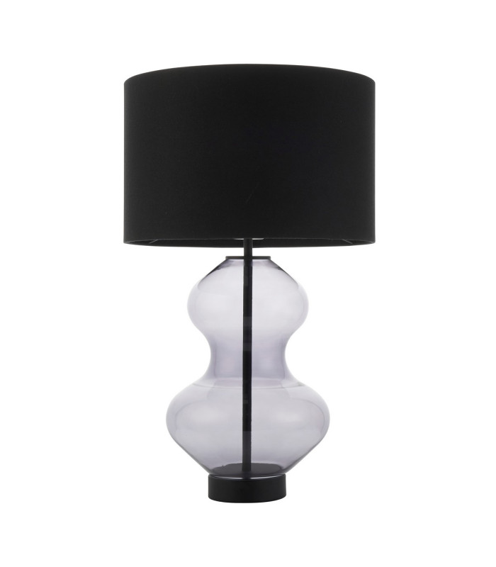Kelda Shaped Table Lamp with Round Shade Grey Tinted Glass, Black Cotton Fabric With Matt Black Paint, 1x E27